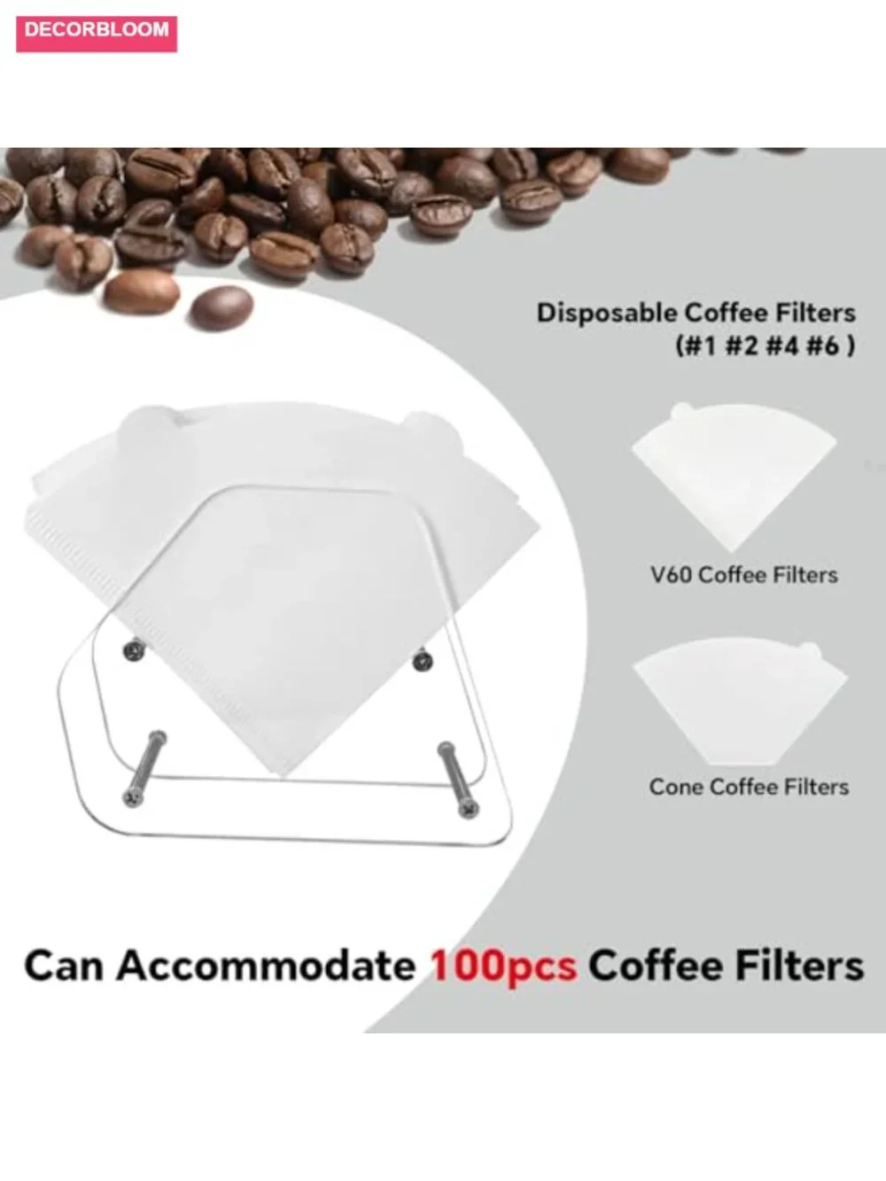 Acrylic Coffee Filter Holder Counter Stand Storage for V60 Cone Filters #2#4,